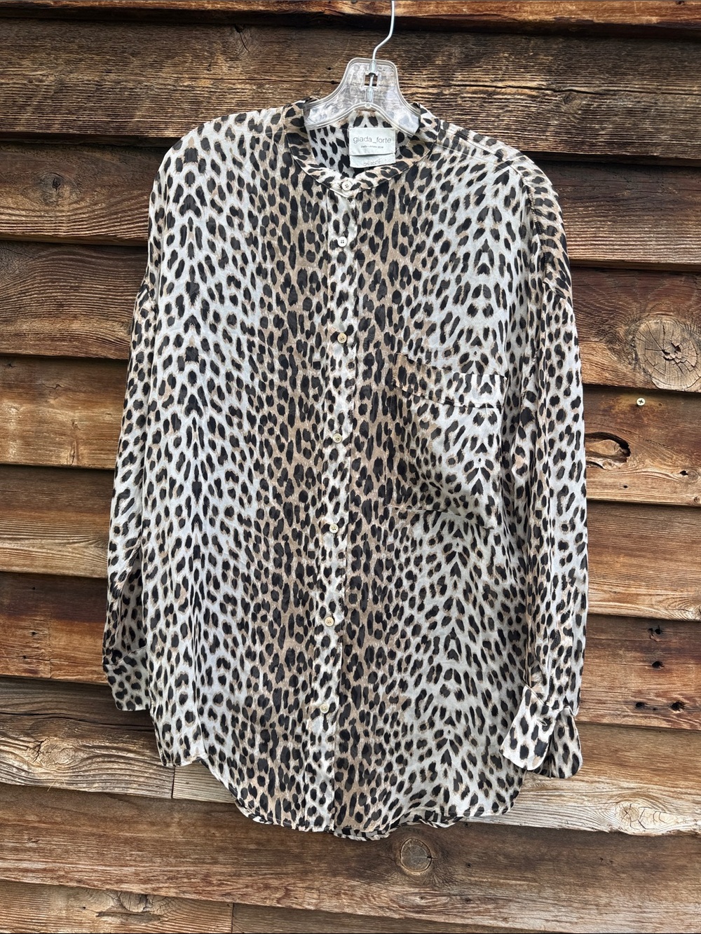 GIADA FORTE silk semi sheer leopard print button down blouse